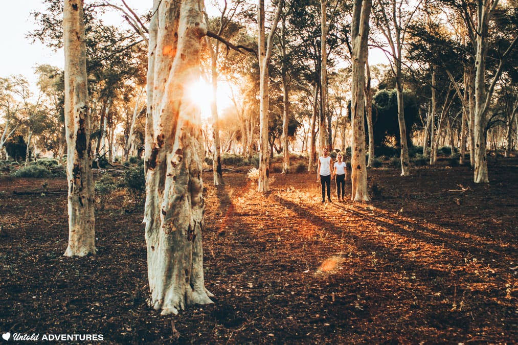 MY PAFURI ESCAPE 1 | RETURN Africa A couple standing in the Fever Tree Forest of Pafuri, Makuleke, northern Kruger