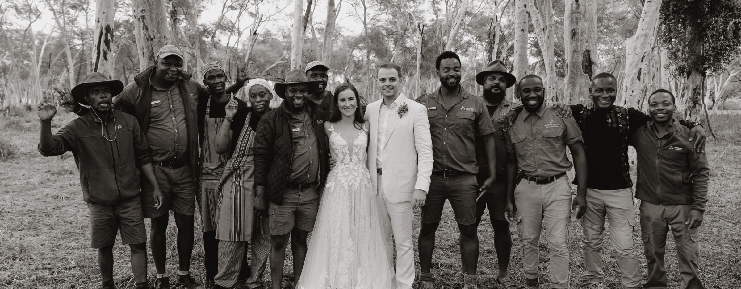LOVE IN THE WILD HEART OF PAFURI 1 | RETURN Africa Bride and groom in the fever tree forest at a Pafuri wedding, Makuleke Concession, Kruger